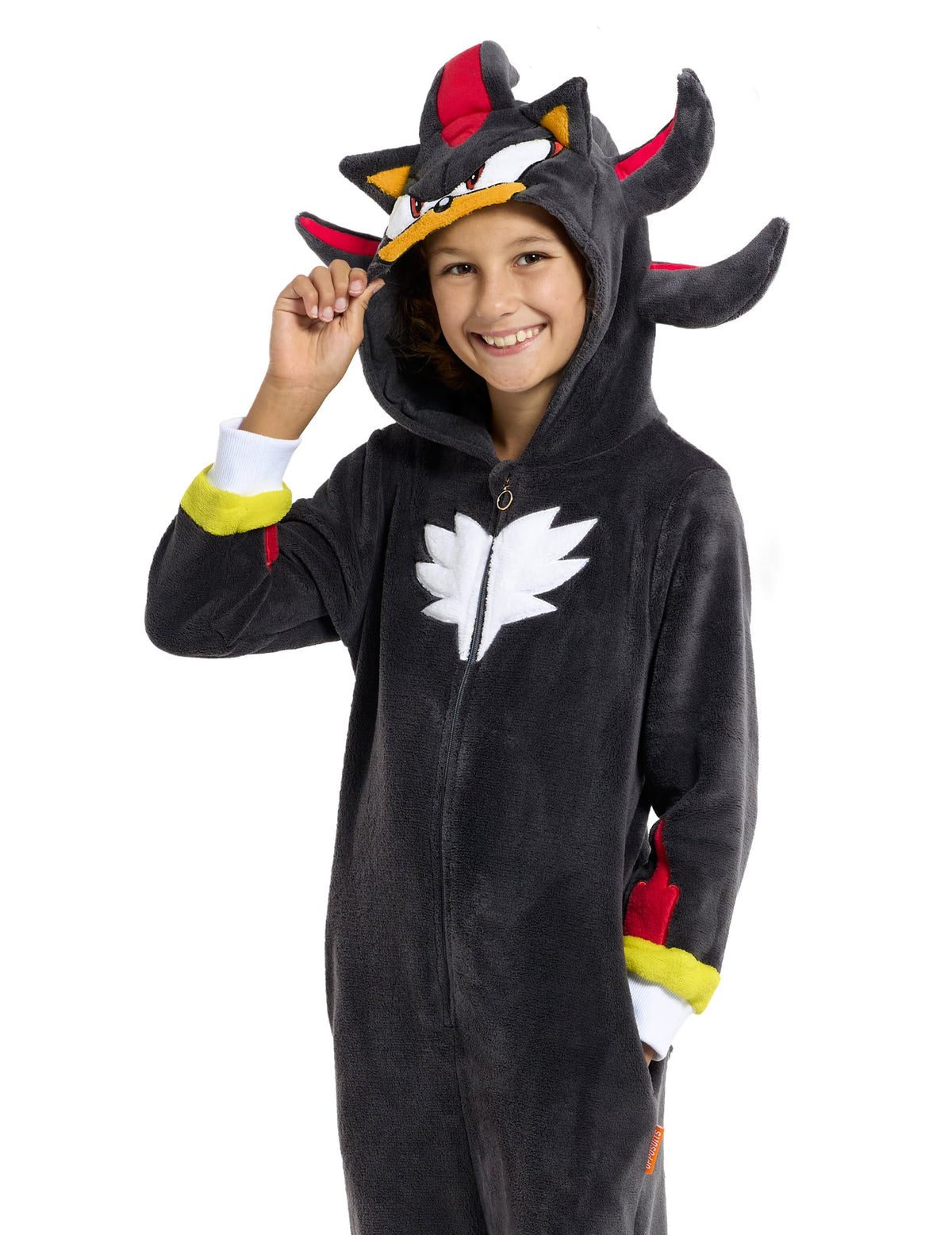 Combinaison Shadow Sonic pour enfant noire et rouge avec capuche