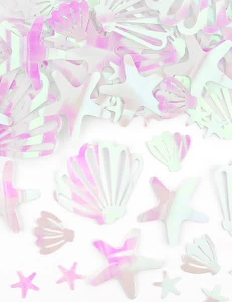 Confettis de table coquillages et étoiles de mer iridescents roses et blancs