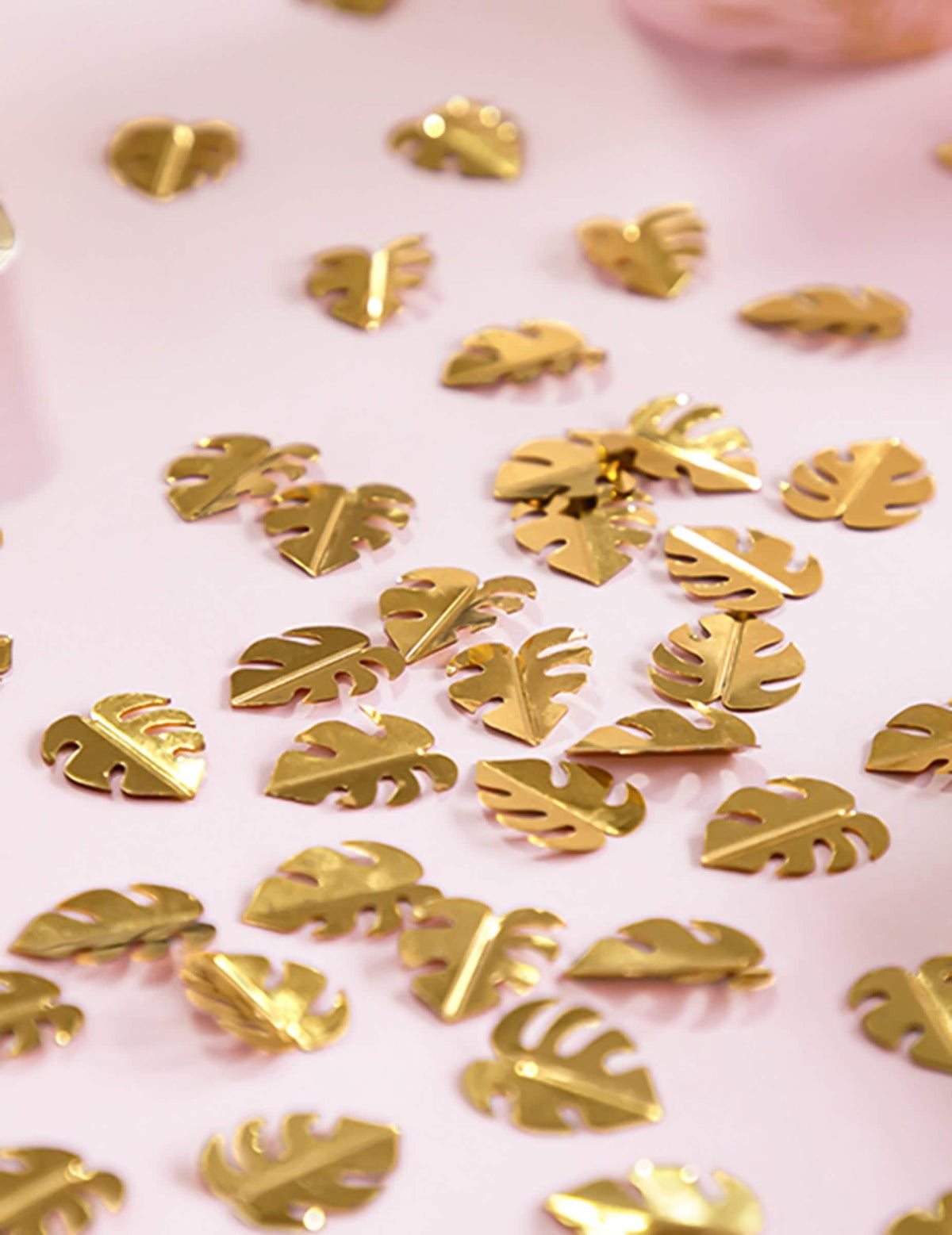 Gros plan des confettis de table feuilles tropicales