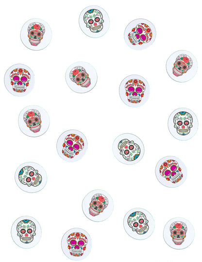 Détail des différents motifs des confettis de table papier Dia de los muertos