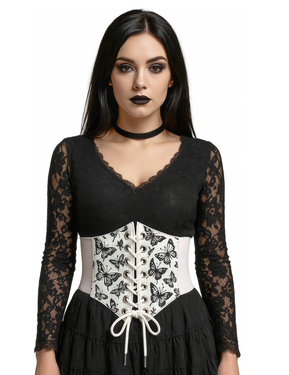 Corset élastique motif papillon pour femme blanc