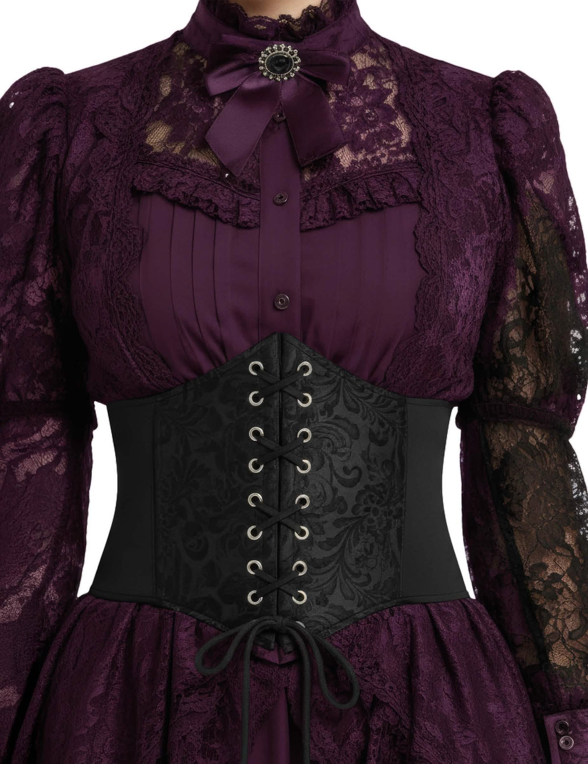 Elastischer Korsett mit barockem Muster für Damen Schwarz mit Schnürung