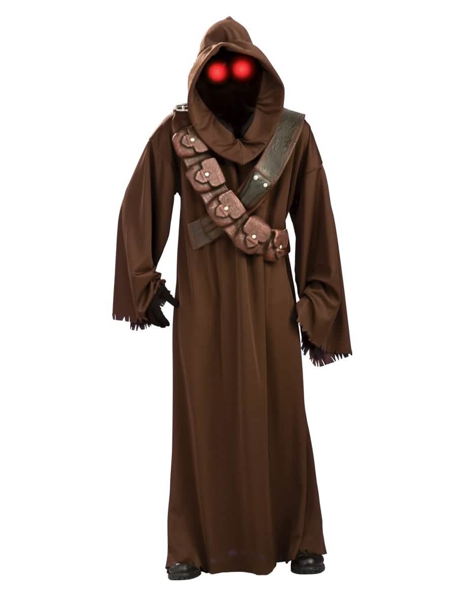 Déguisement luxe Jawa™ pour adulte marron avec yeux rouges lumineux et cartouchières