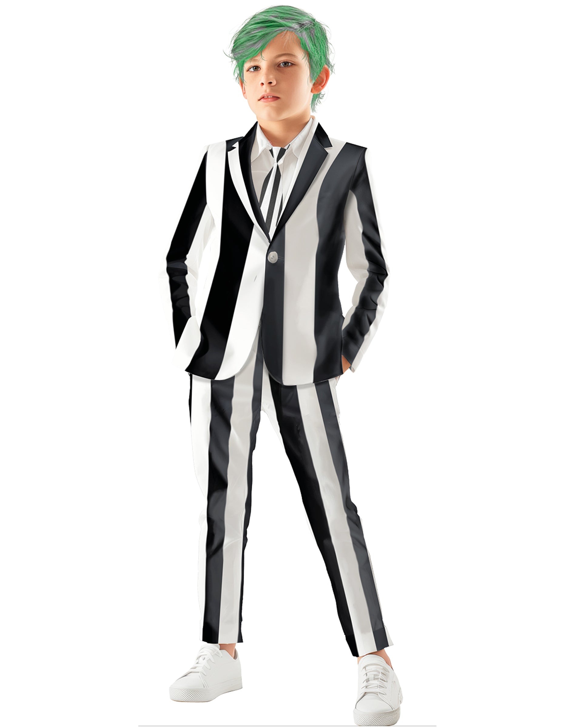 Costume de fantôme à rayures pour enfant noir et blanc avec cravate
