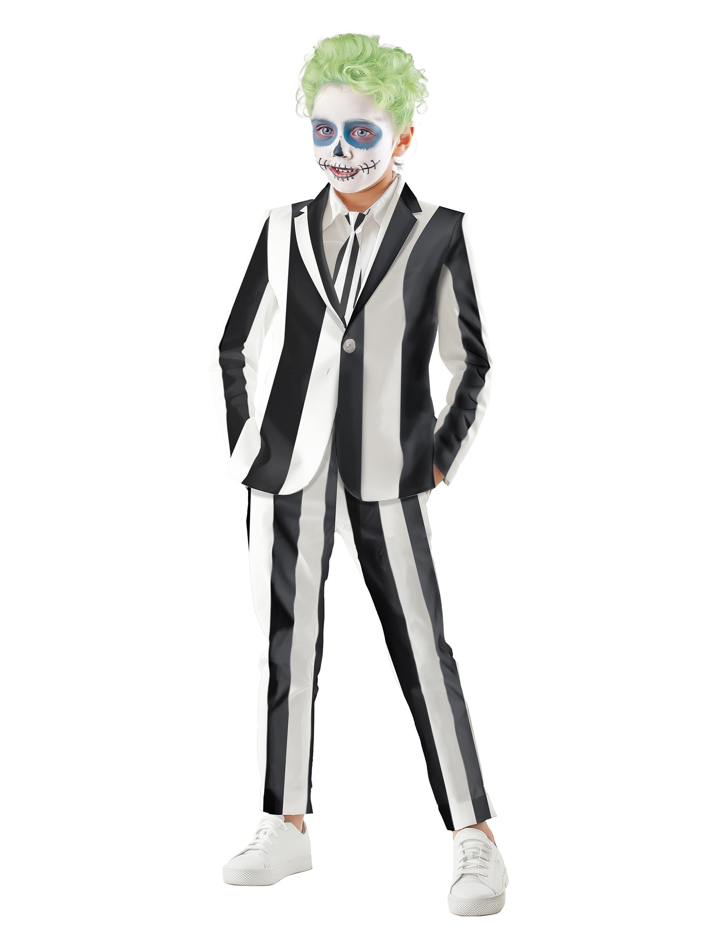 Vue d'ensemble du costume de fantôme à rayures pour enfant