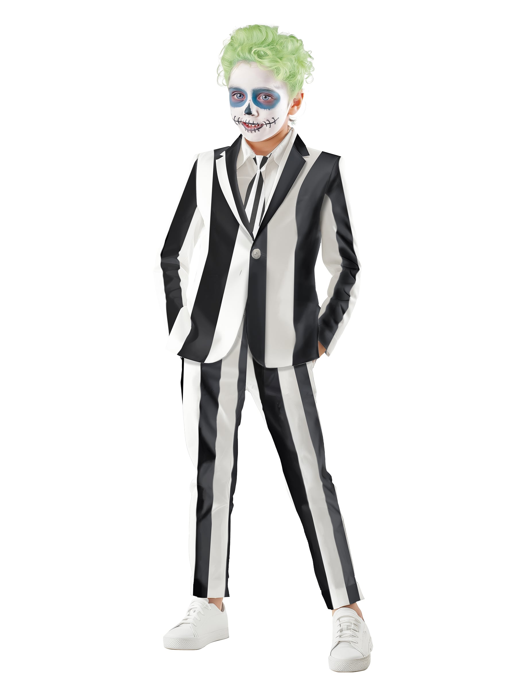 Vue d'ensemble du costume de fantôme à rayures pour enfant
