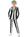 Costume de fantôme à rayures pour enfant noir et blanc avec cravate
