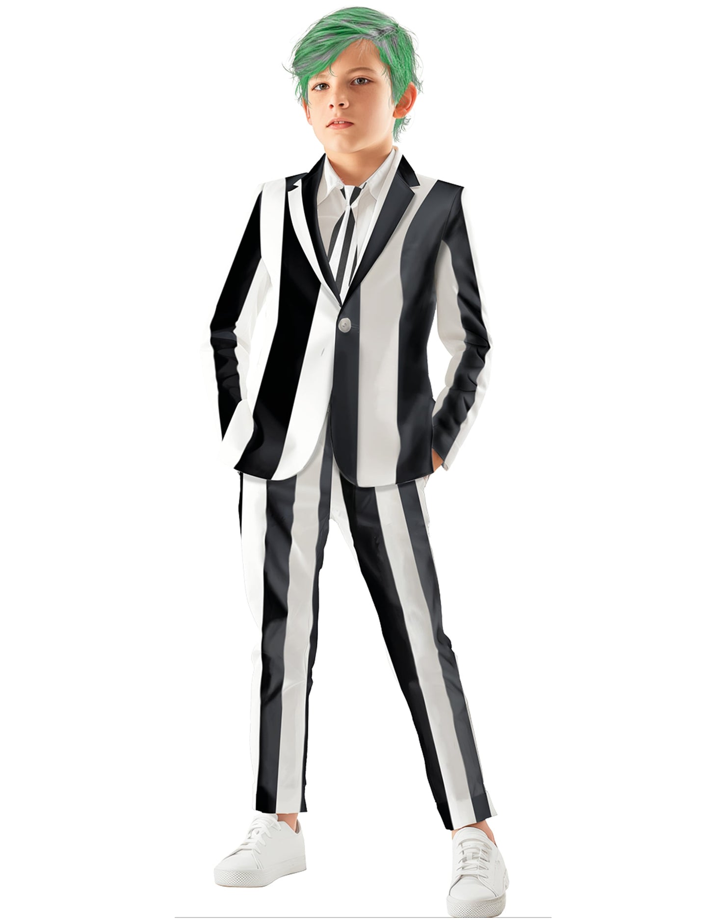 Costume de fantôme à rayures pour enfant noir et blanc avec cravate