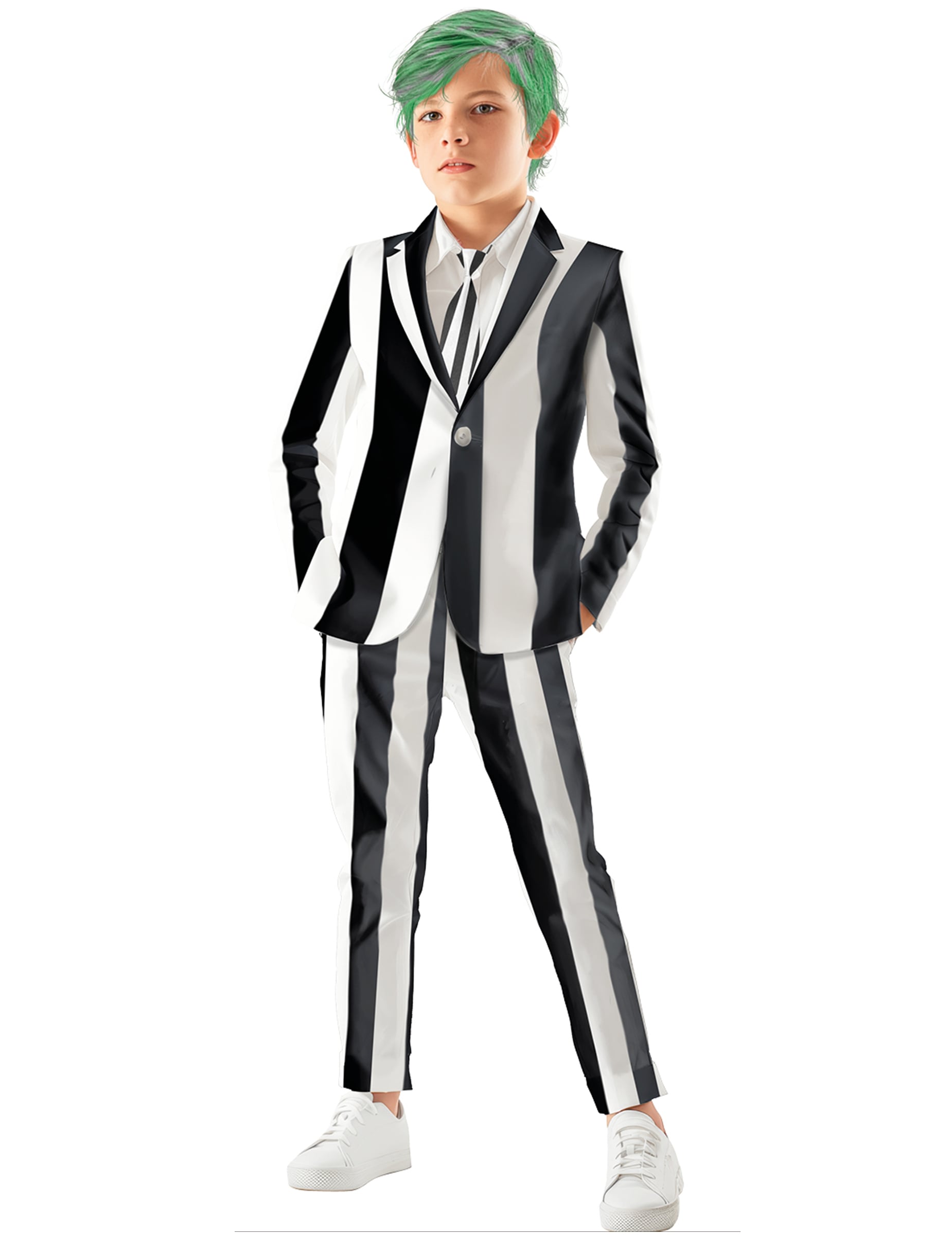 Costume de fantôme à rayures pour enfant noir et blanc avec cravate