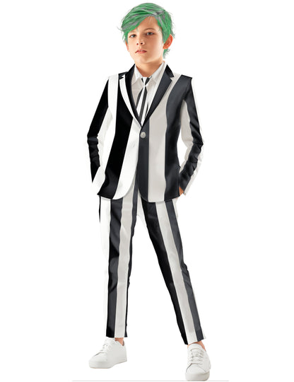 Costume de fantôme à rayures pour enfant noir et blanc avec cravate