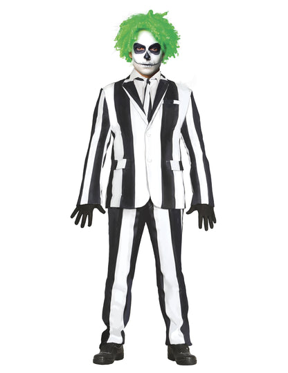 Vue de face du costume de fantôme à rayures pour homme
