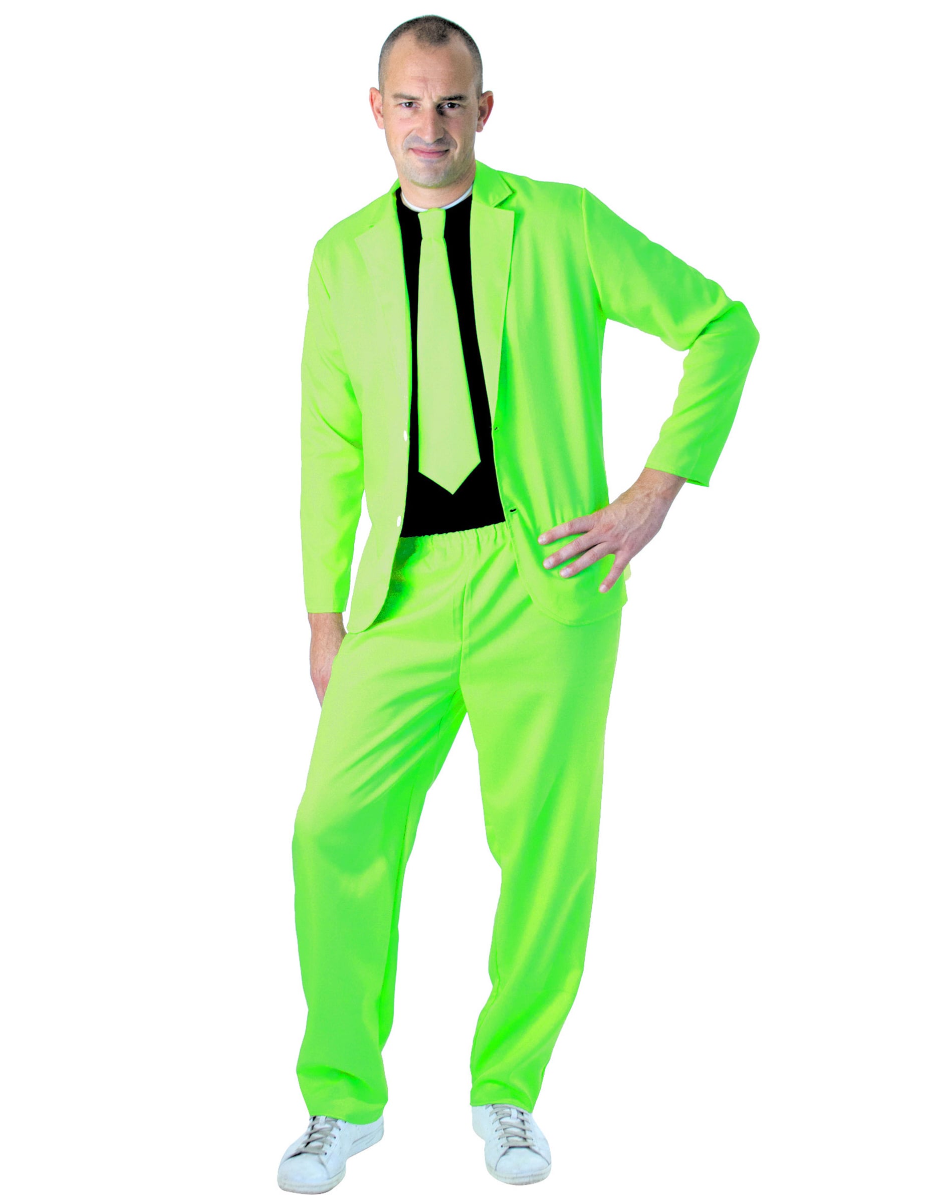 Costume fashion vert fluo pour adulte avec veste pantalon et cravate