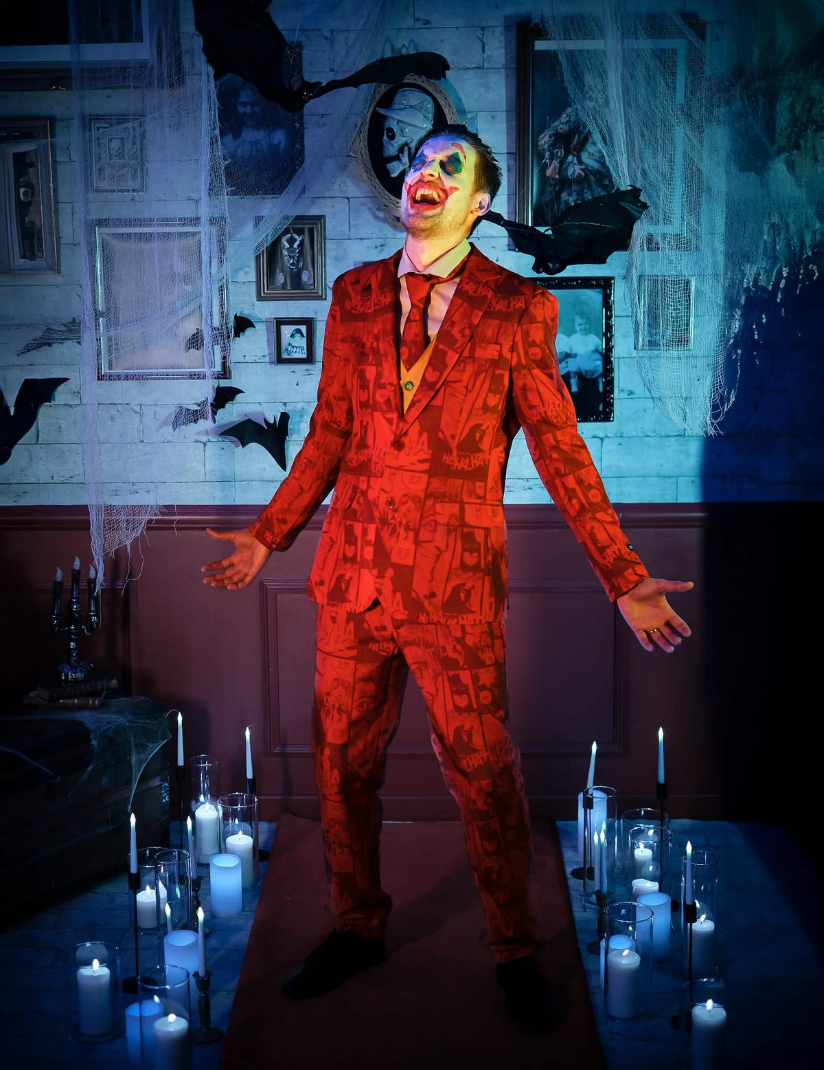 Stilvolles Joker™ Kostüm für Erwachsene Suitmeister™ rot-grün-gelb