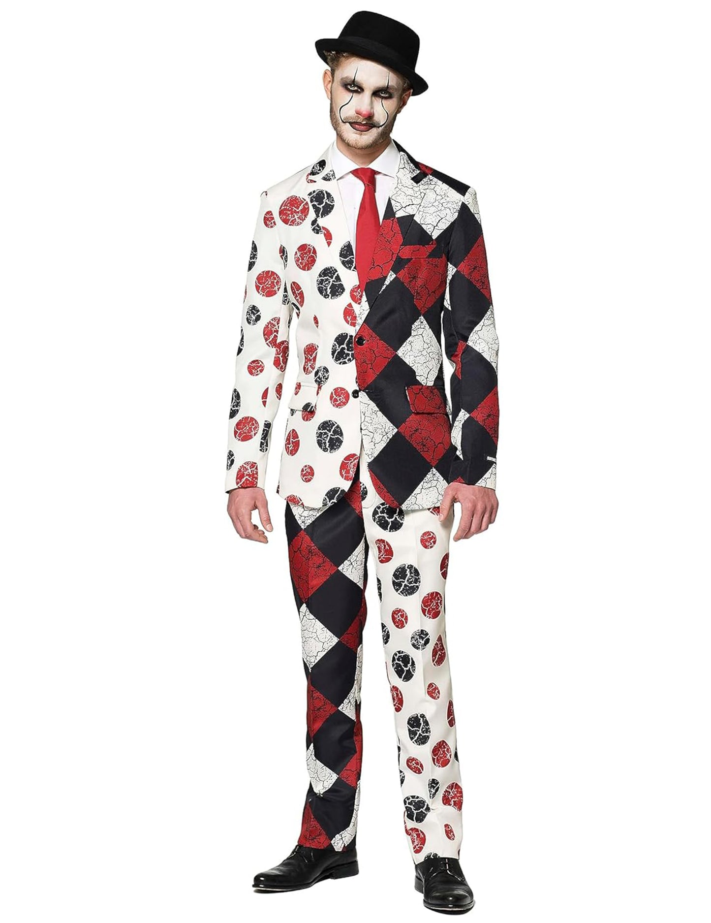Vintage Suitmeister™-Horrorclown Herrenkostüm schwarz-weiß-rot
