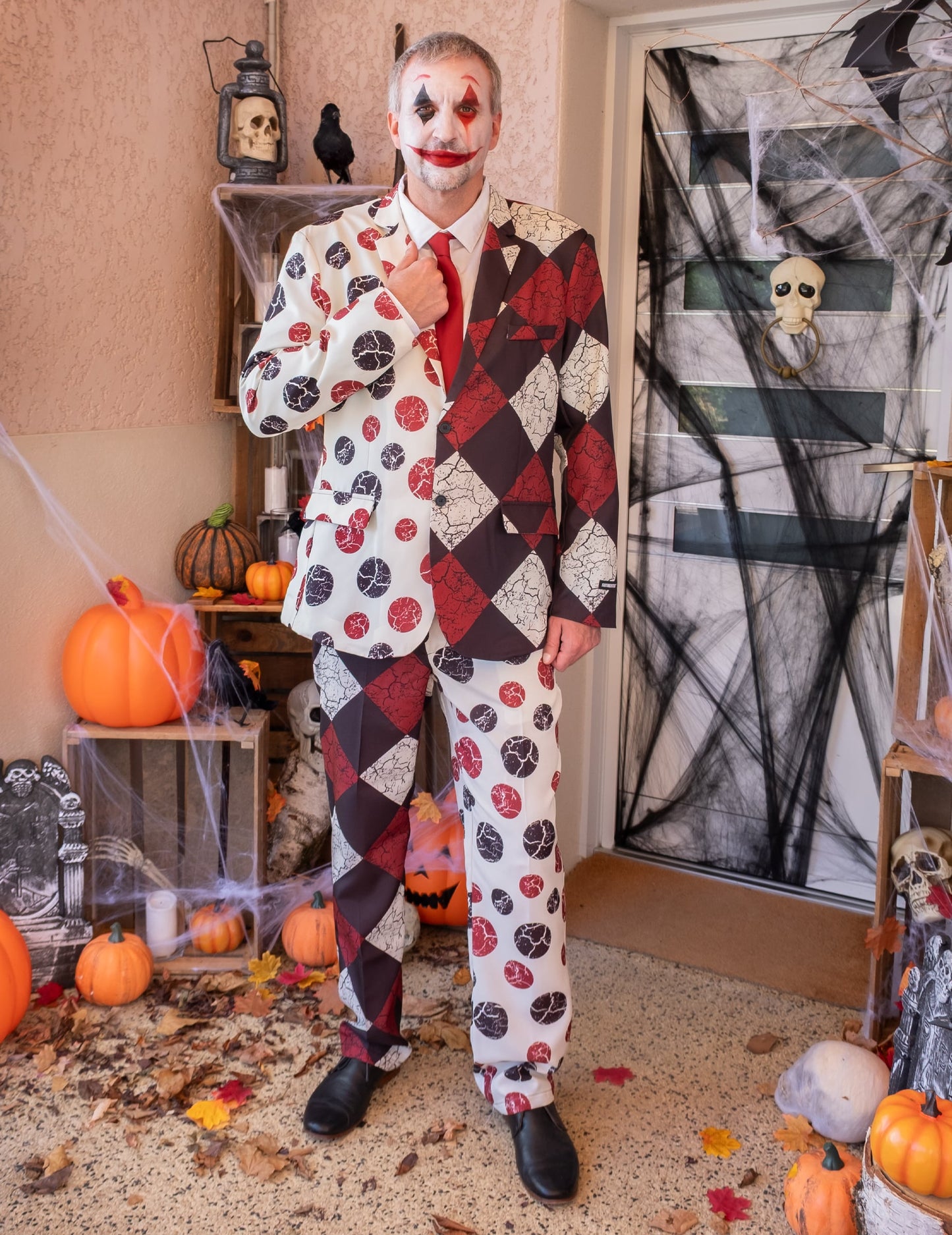 Vintage Suitmeister™-Horrorclown Herrenkostüm schwarz-weiß-rot