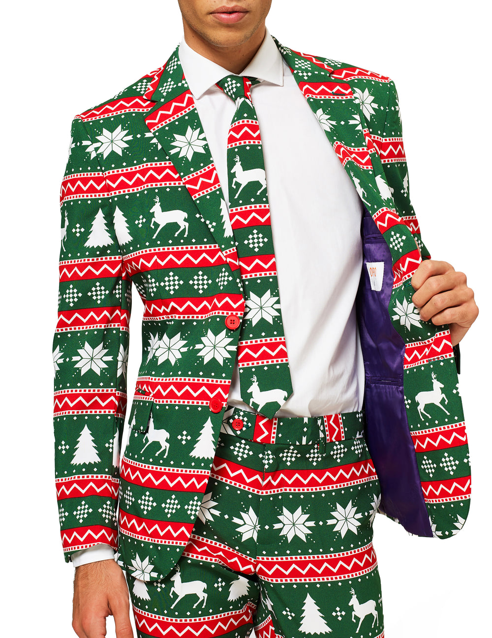 Costume Mr. Festive pour homme vert avec motifs de Noël rennes et sapins