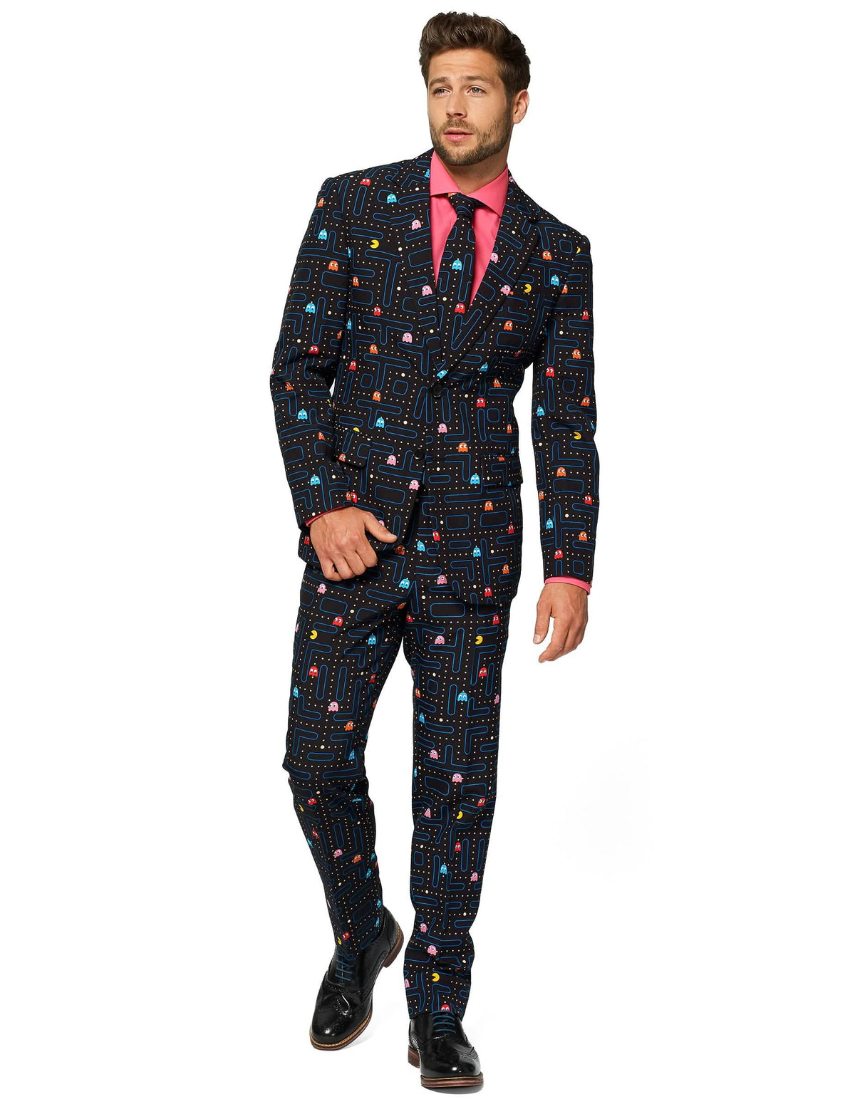 Kostüm Mr. Pac-Man für Herren Schwarz mit Labyrinth-Print Opposuits