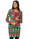 Costume Mrs. Festive pour femme vert avec motifs de Noël rouges et blancs