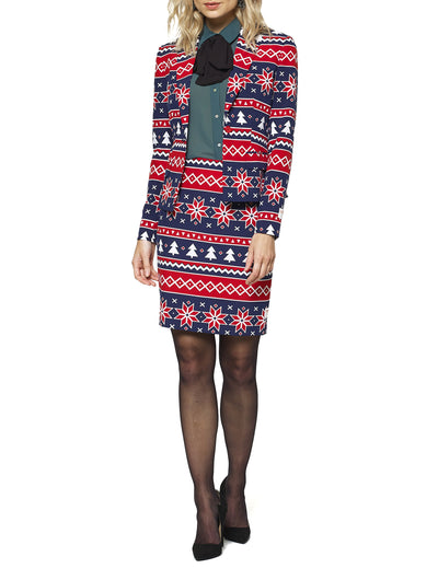 Kostüm Mrs. Nordic Xmas für Damen, rot, blau und weiß mit nordischen Mustern