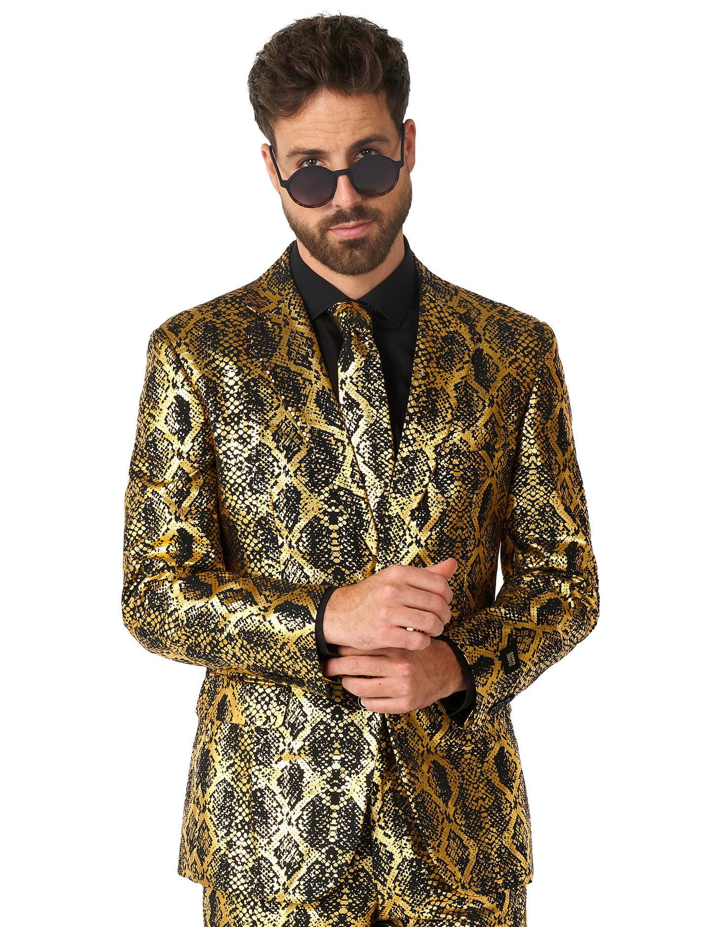 Opposuits™ Herrenanzug Schlangenmuster Schwarz-Gold