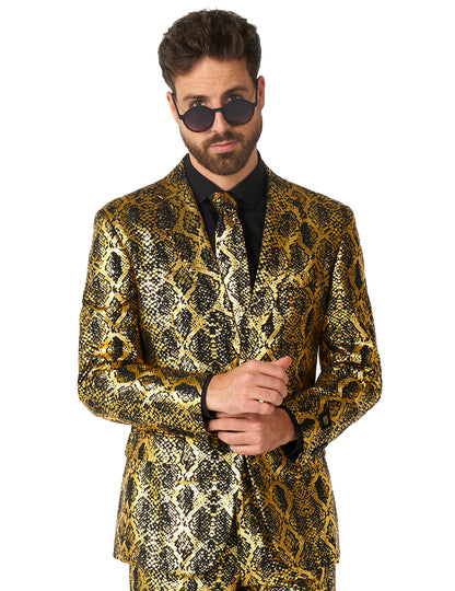 Opposuits™ Herrenanzug Schlangenmuster Schwarz-Gold