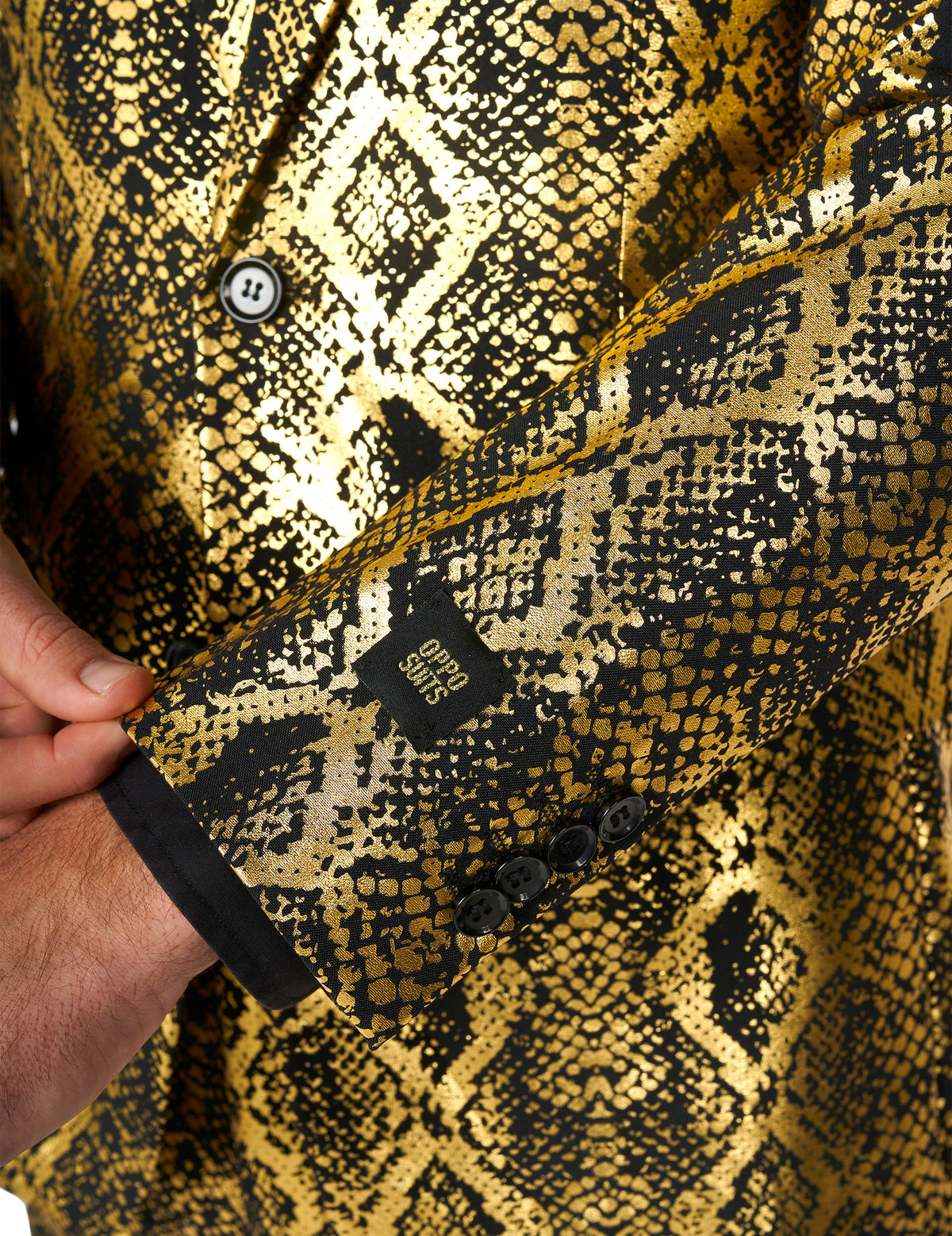 Opposuits™ Herrenanzug Schlangenmuster Schwarz-Gold