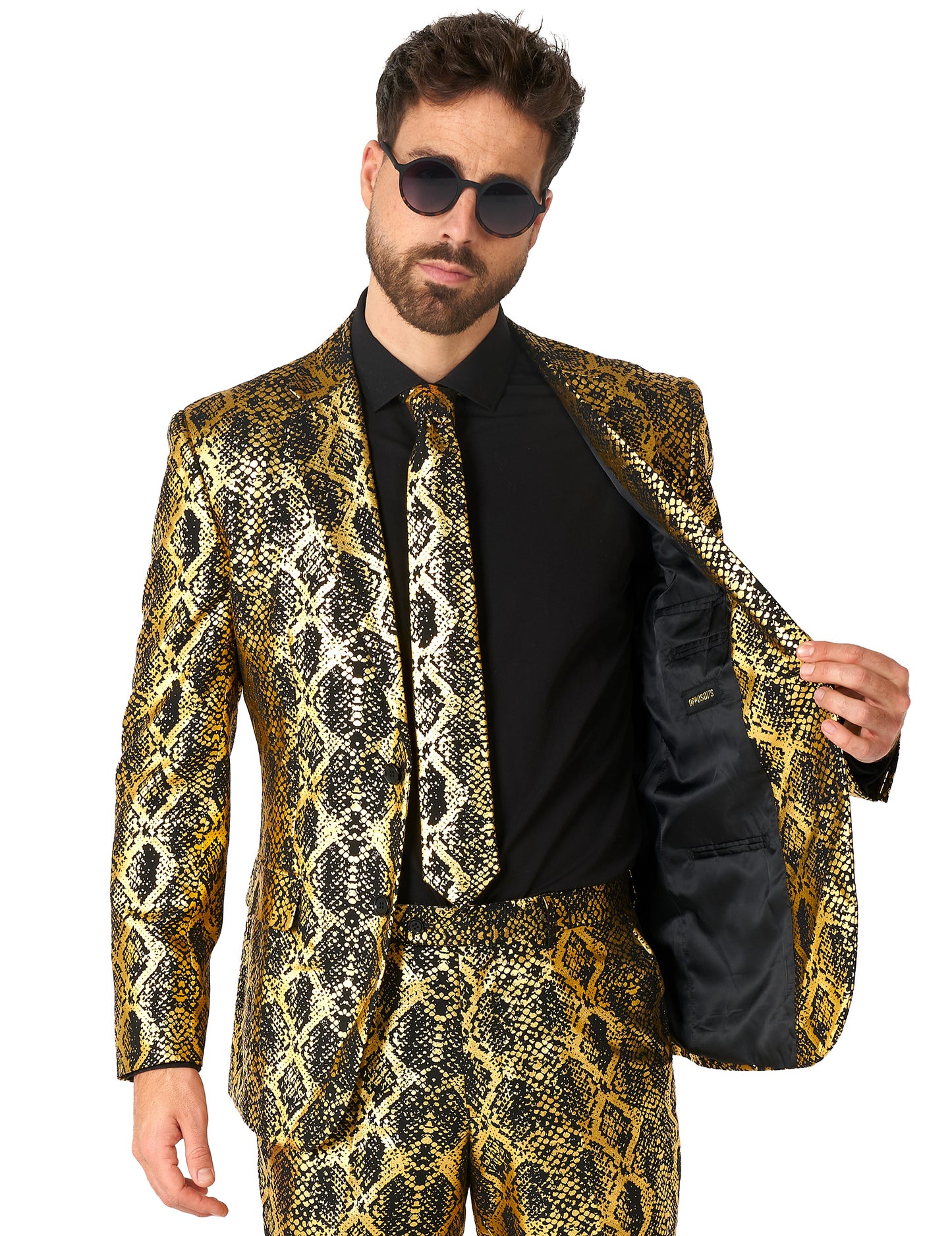 Opposuits™ Herrenanzug Schlangenmuster Schwarz-Gold