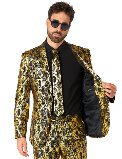Opposuits™ Herrenanzug Schlangenmuster Schwarz-Gold