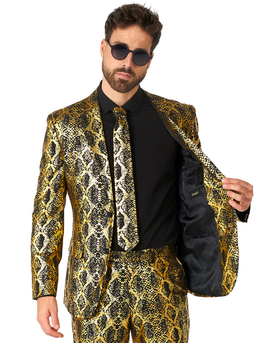 Opposuits™ Herrenanzug Schlangenmuster Schwarz-Gold