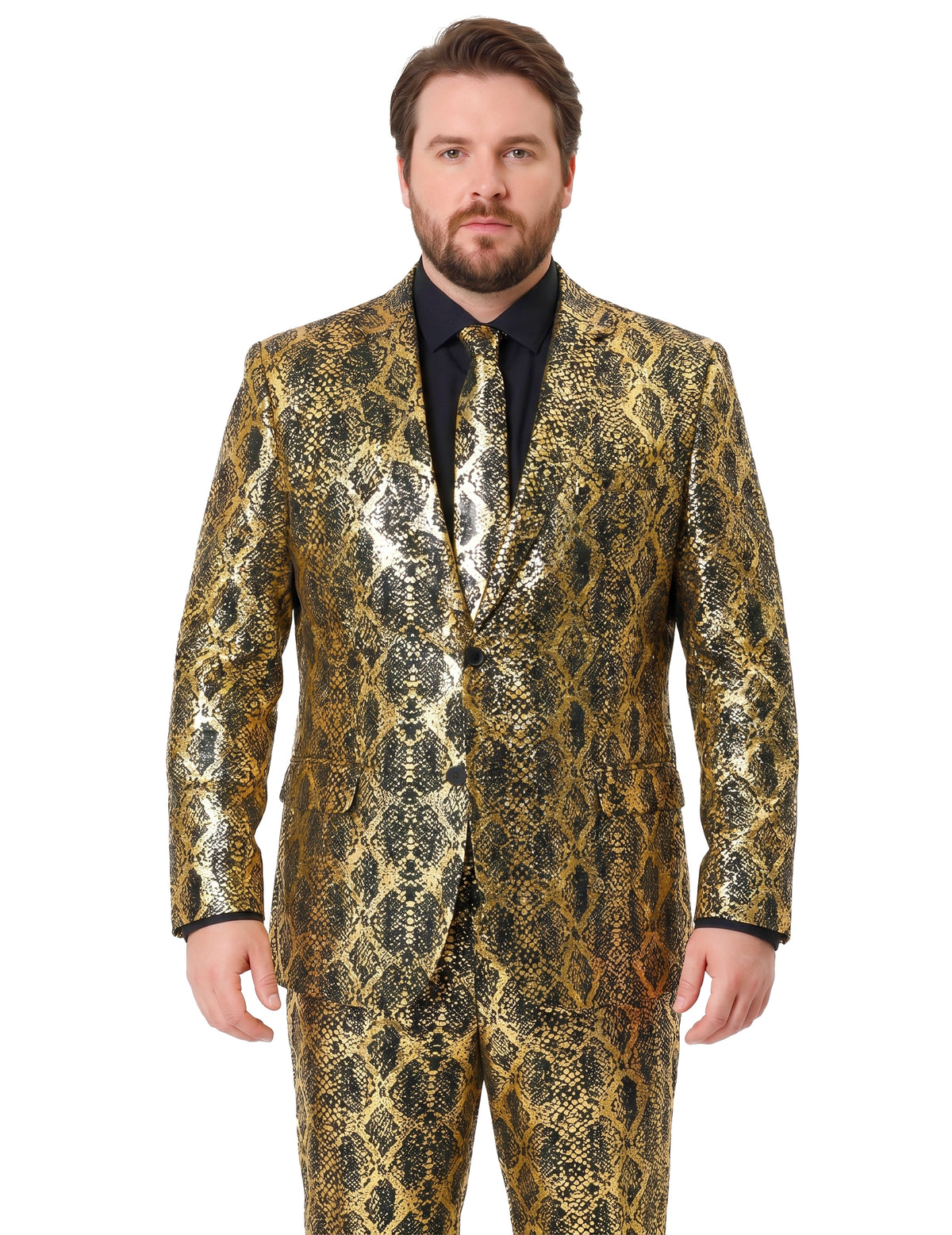 Opposuits™ Herrenanzug Schlangenmuster Schwarz-Gold
