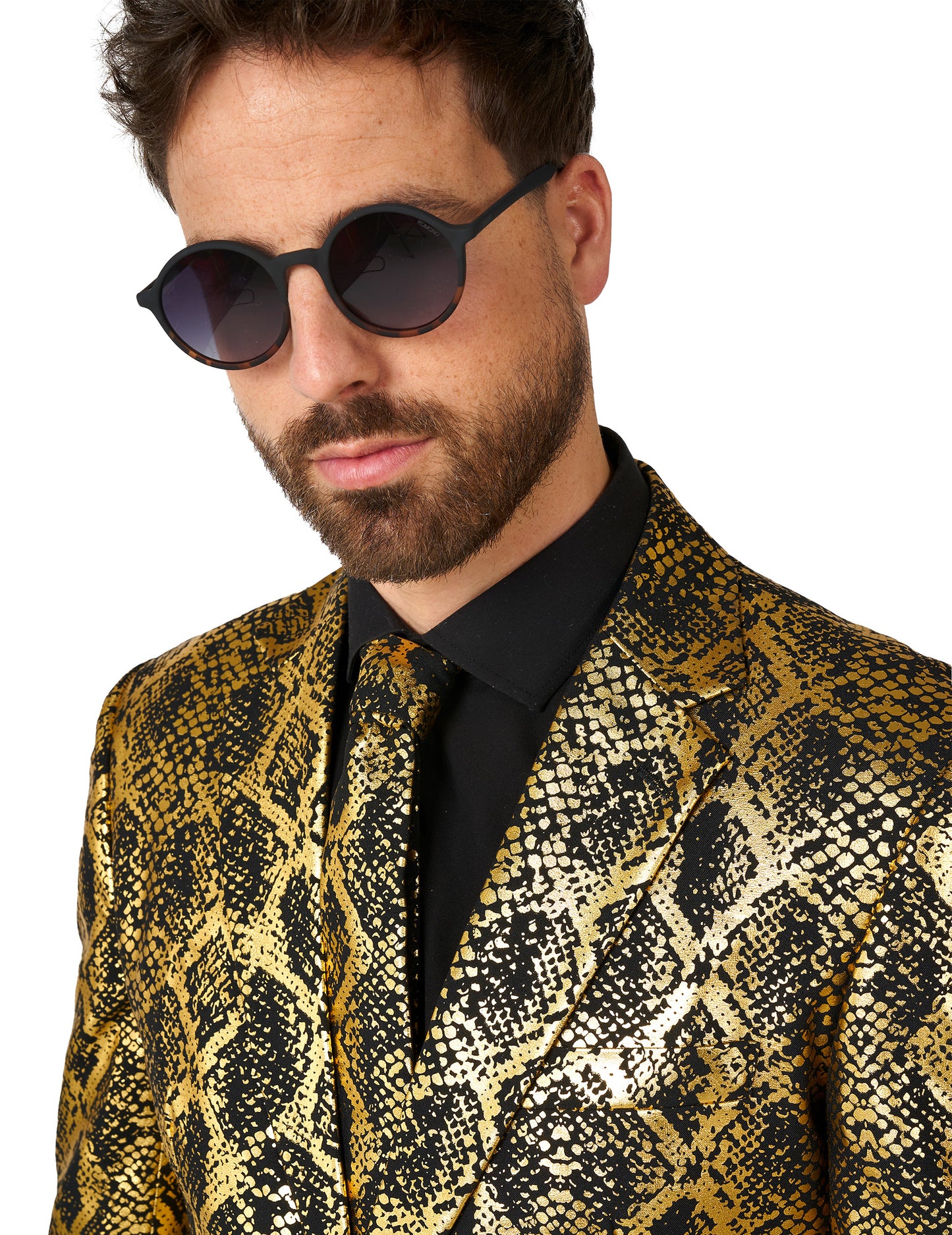 Opposuits™ Herrenanzug Schlangenmuster Schwarz-Gold