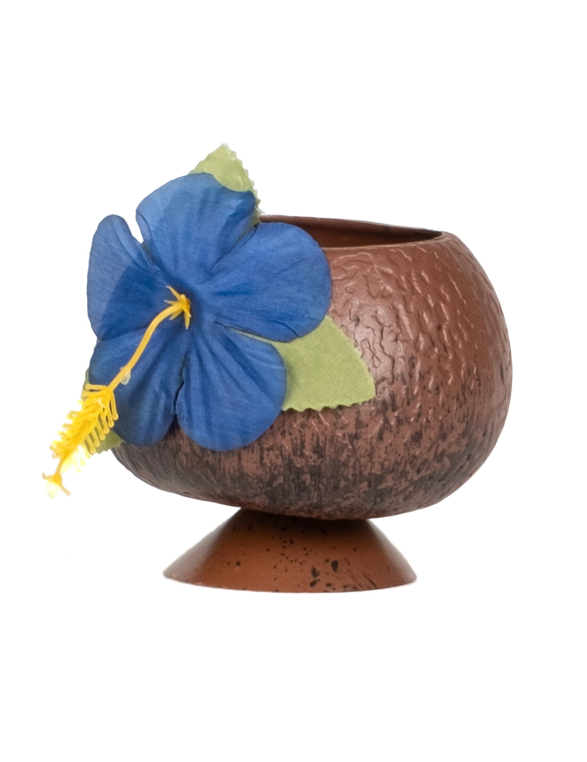 Coupe Hawaï noix de coco tropicale pour fête marron avec fleur bleue