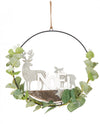 Couronne à suspendre eucalyptus Noël polaire cerf et biche vert et blanc pailleté
