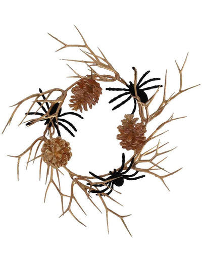 Halloween-Wandkranz mit schwarzen Samtspinnen & Goldakzenten 23 cm