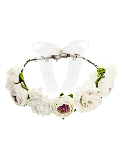 Couronne de fleurs blanches pour femme avec ruban