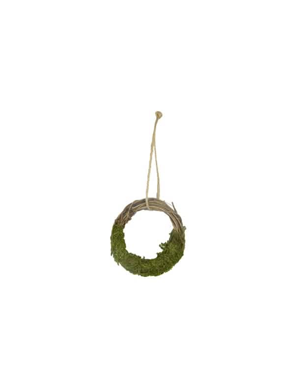 Couronne de rameau de vigne et mousse pour décoration vert et marron à suspendre