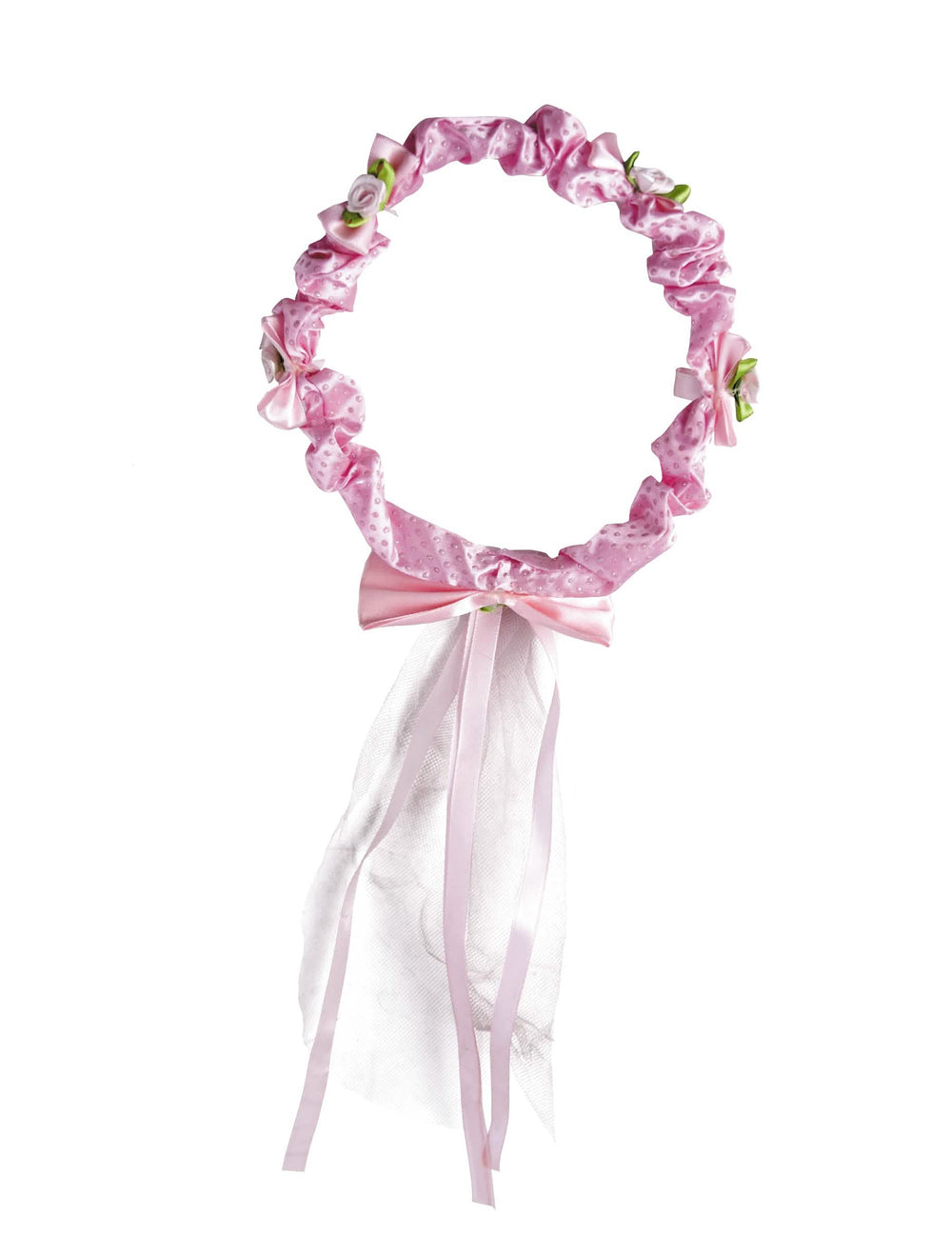 Blumenkrone für Mädchen Rosa mit Bändern und Weißem Schleier