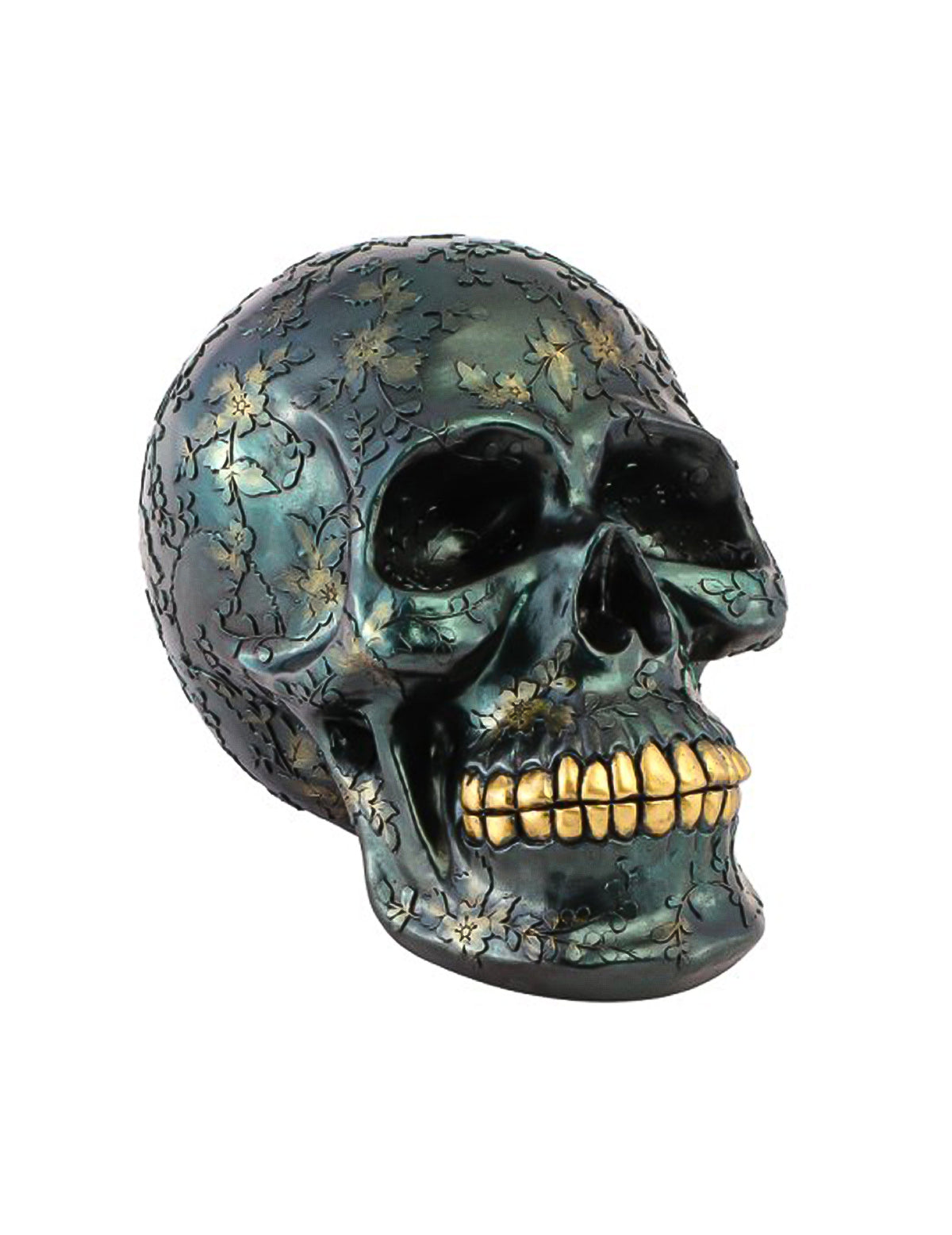 Gold-GrÃ¼ner DekoschÃ¤del aus Resin fÃ¼r Halloween 17 x 25 x 17,5 cm