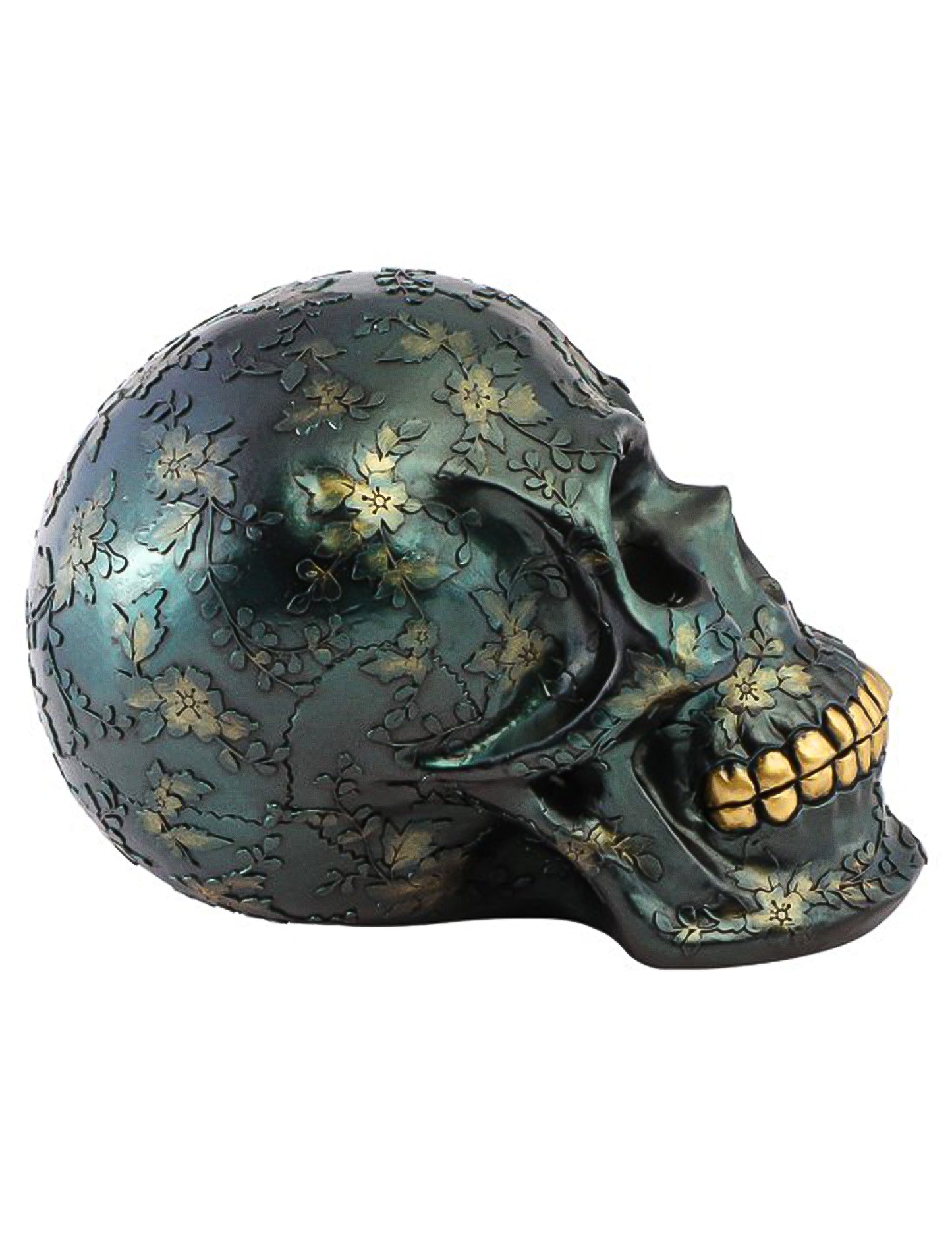 Gold-GrÃ¼ner DekoschÃ¤del aus Resin fÃ¼r Halloween 17 x 25 x 17,5 cm