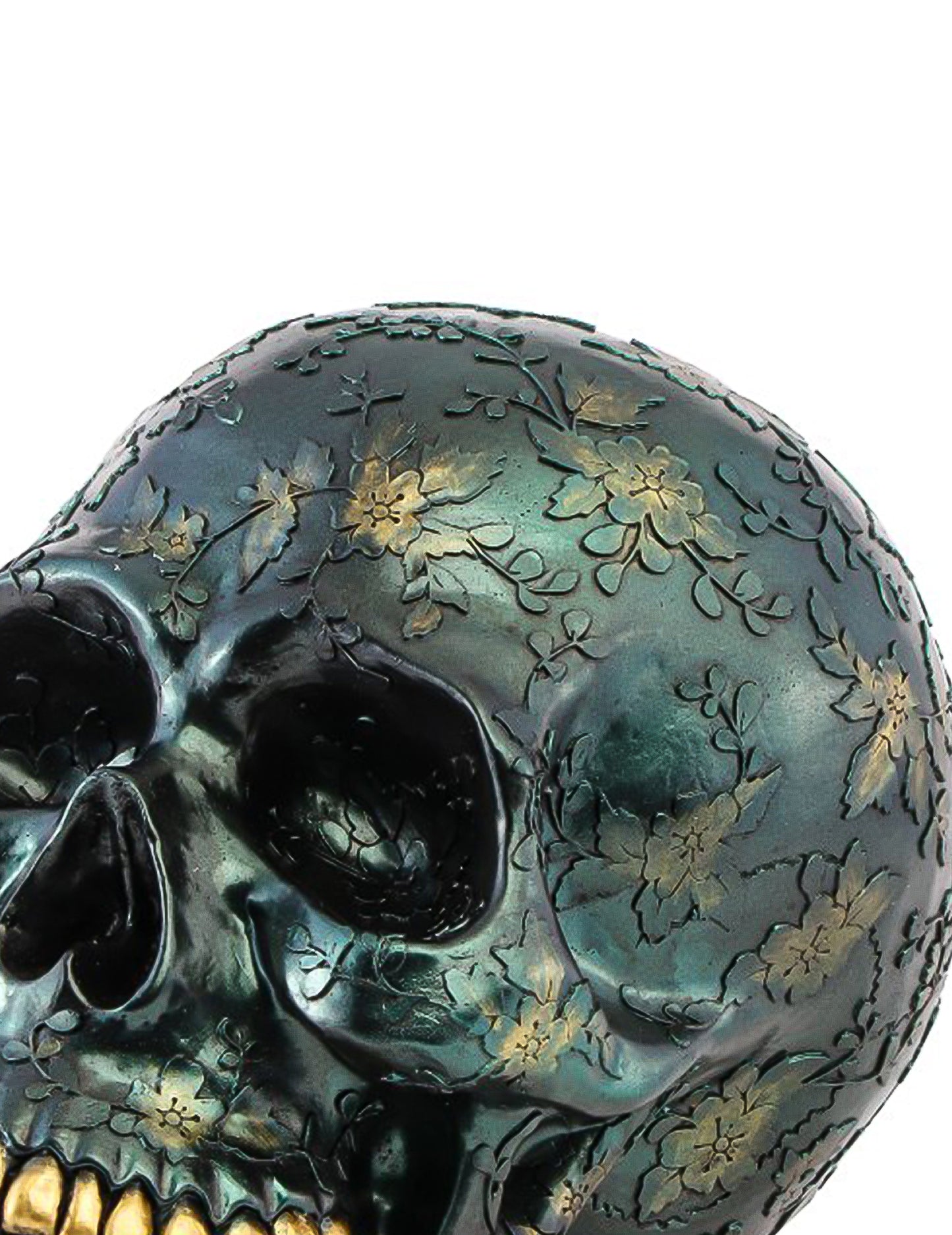 Gold-GrÃ¼ner DekoschÃ¤del aus Resin fÃ¼r Halloween 17 x 25 x 17,5 cm
