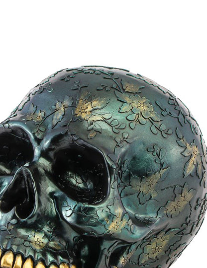 Gold-GrÃ¼ner DekoschÃ¤del aus Resin fÃ¼r Halloween 17 x 25 x 17,5 cm