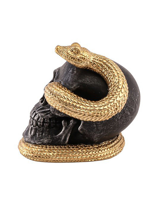 Deko-SchÃ¤del aus Resin mit goldener Schlange 14,5 cm