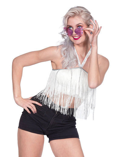 Weiße Crop-Top-Festival-Frauen mit Fransen