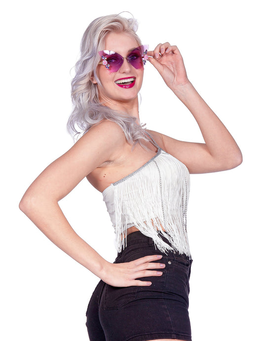 Weiße Crop-Top-Festival-Frauen mit Fransen