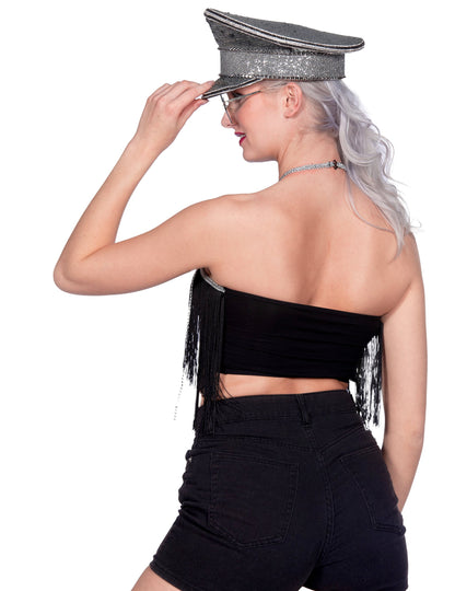 Schwarzes Damen-Crop-Top mit Fransen für das Festival