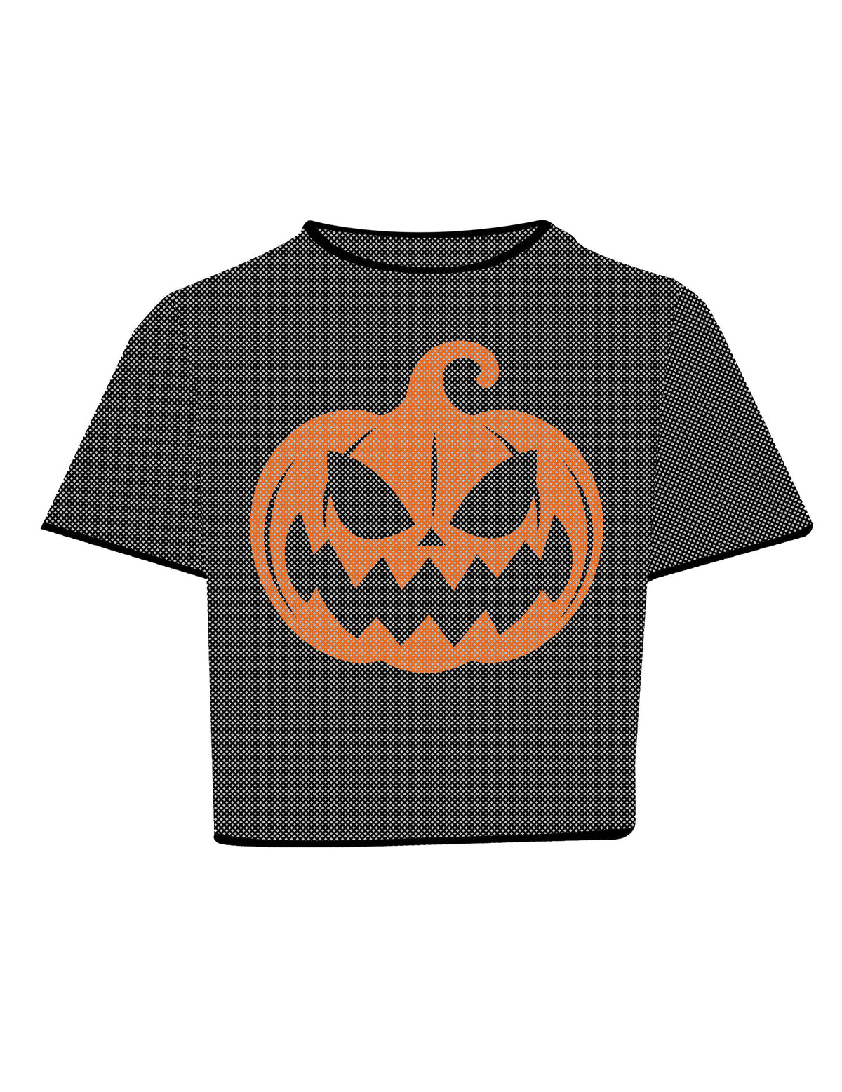 Damen Crop Top Netzoptik KÃ¼rbis Halloween