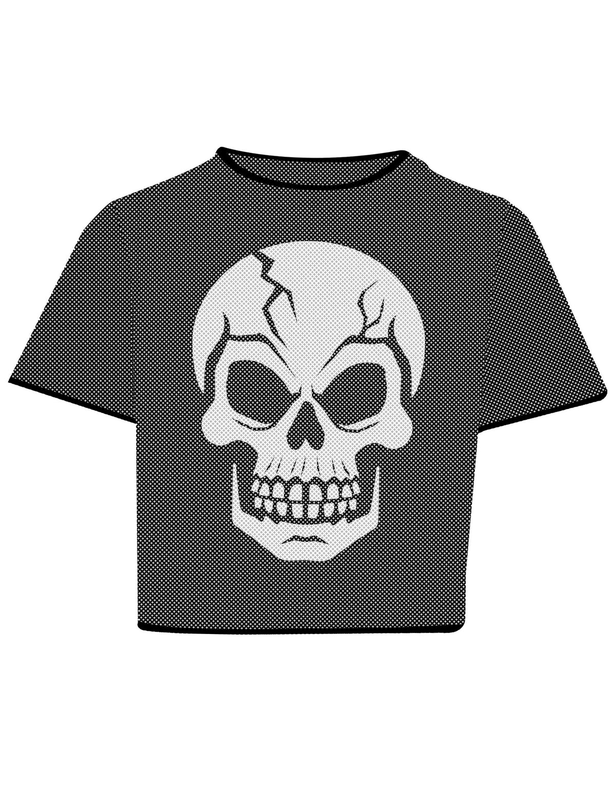 Crop-Top aus Netzstoff mit Totenkopf-Motiv schwarz