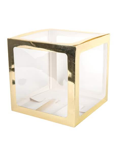 Cube à ballons transparent pour fête doré personnalisable