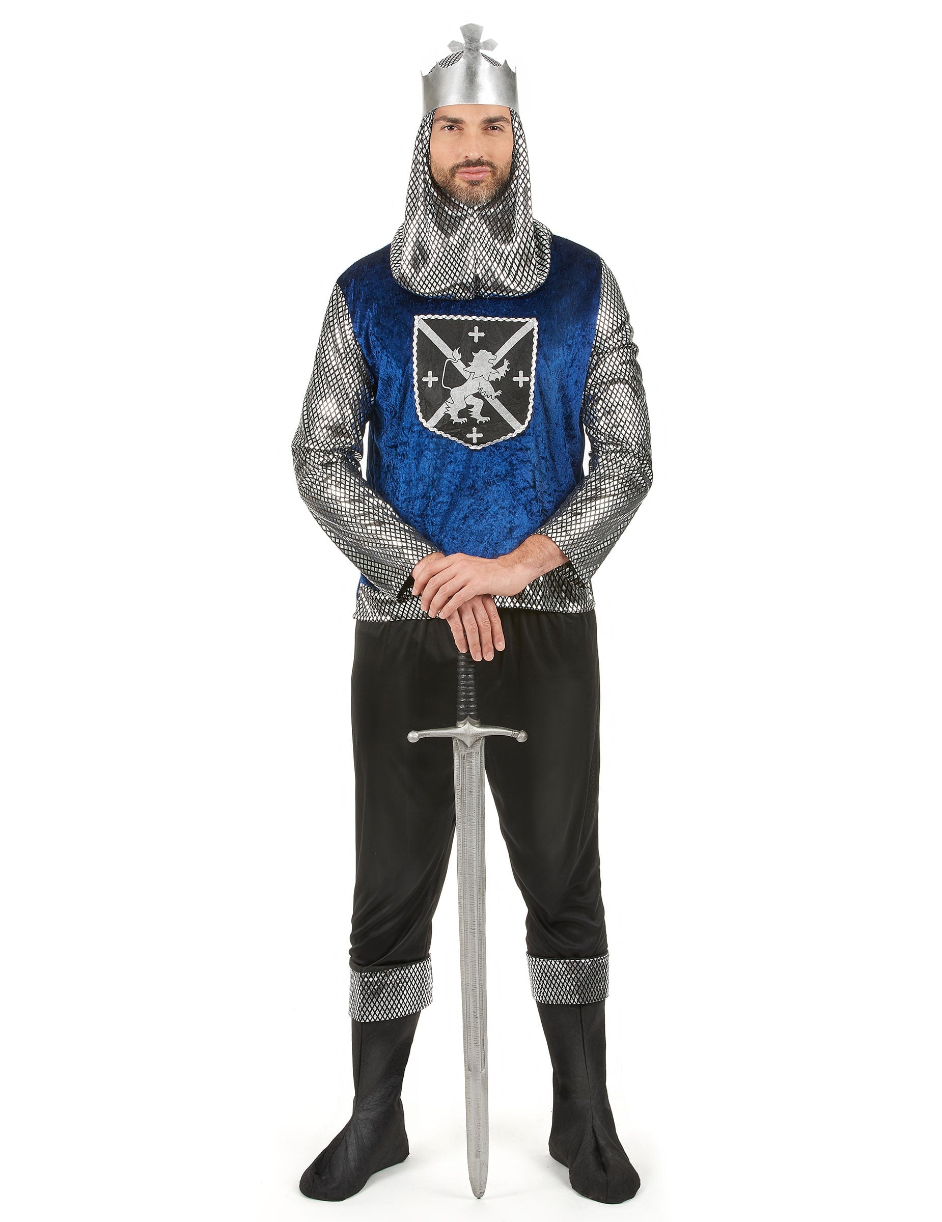 Déguisement médiéval pour homme bleu et argenté avec couronne