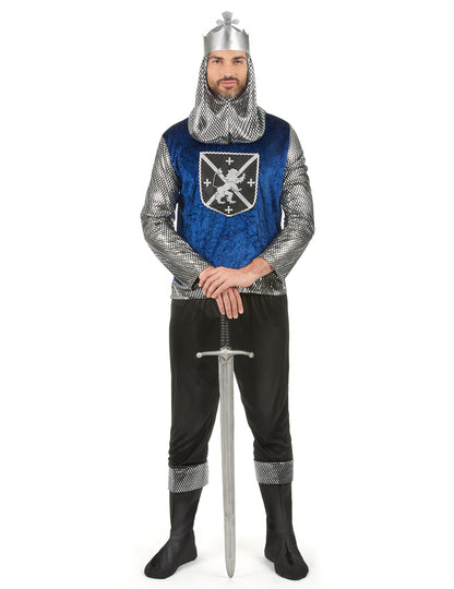 Déguisement médiéval pour homme bleu et argenté avec couronne